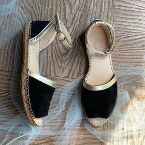 NWOT Chelsea Crew Black Suede Peep flat sandal